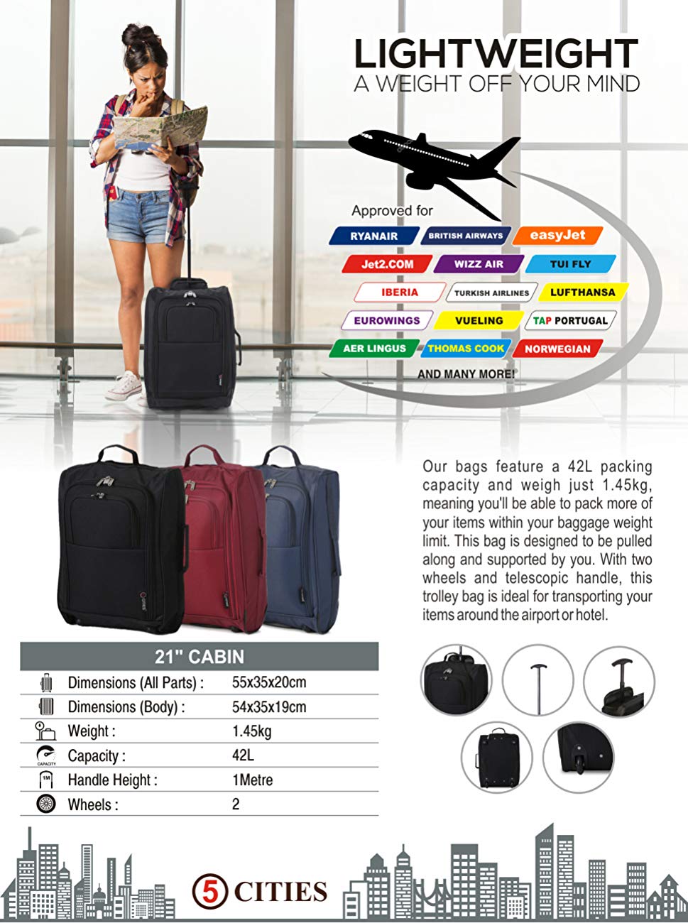 Ryanair easyJet Lightweight Hand Luggage Trolley Cabin Flight Suitcase Bags | eBay